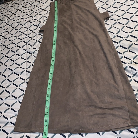 Small faux suede cut out sides peekaboo dress with back zipper, mock turtleneck - Picture 7 of 7